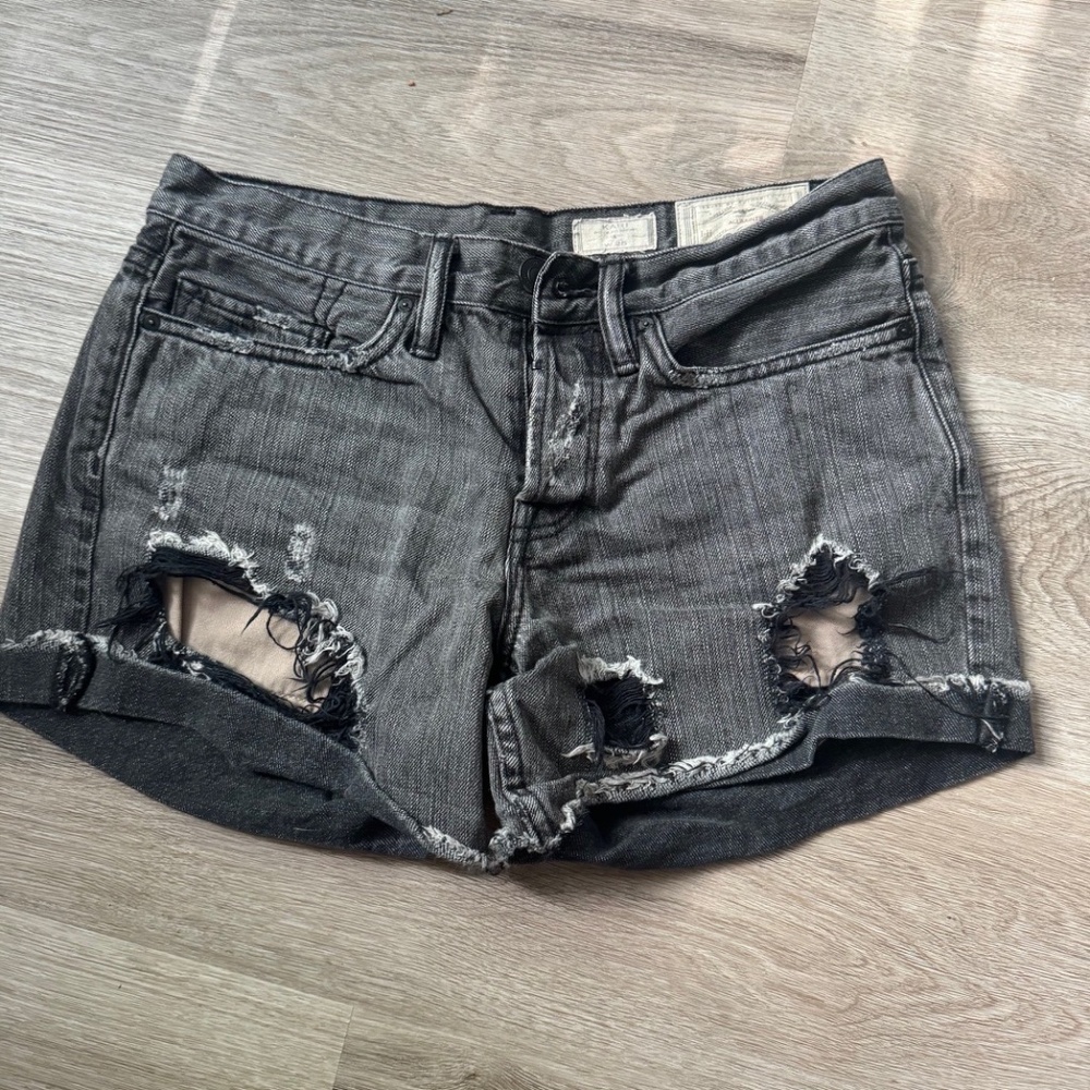 All Saints Kari Faded Black Ripped Denim Shorts